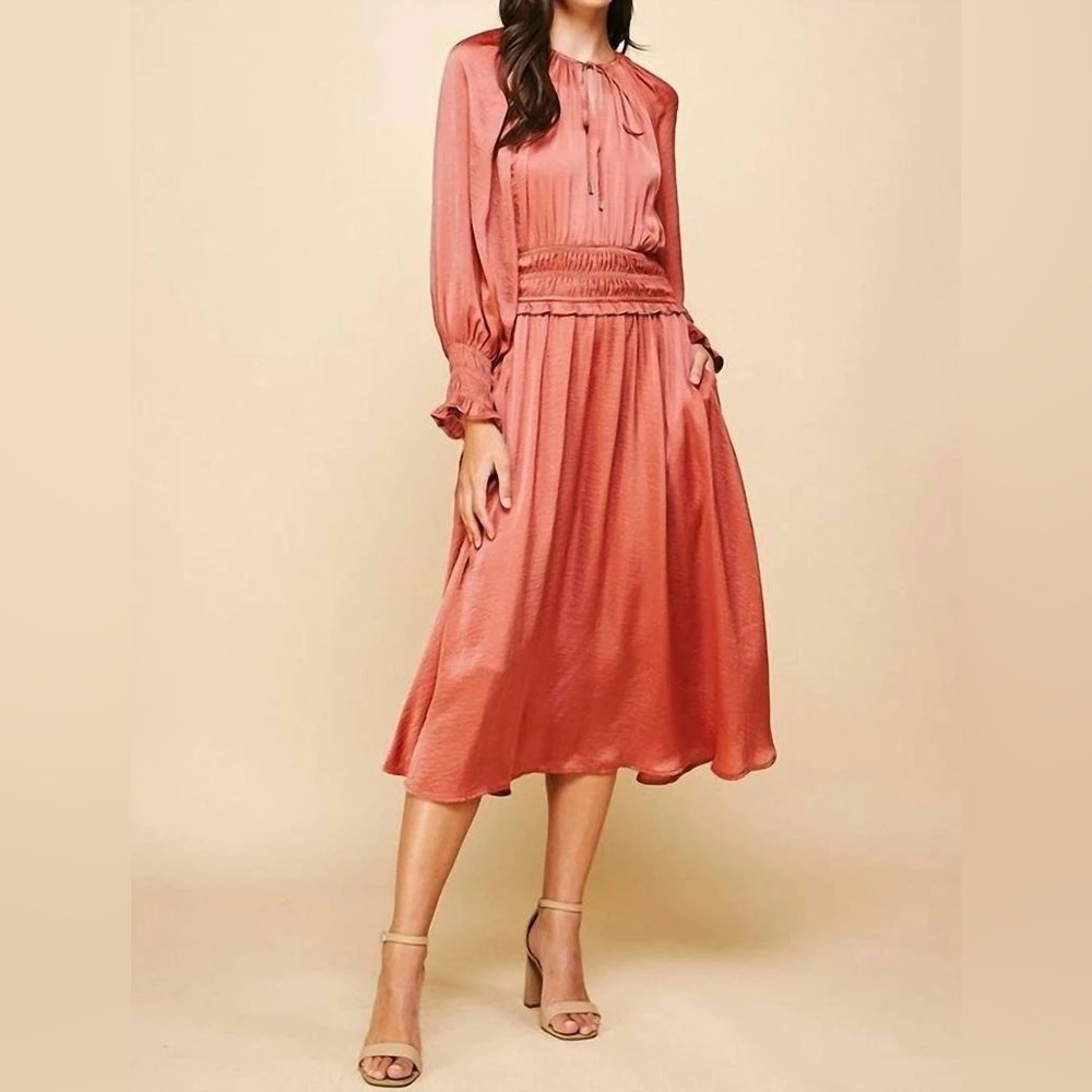 Pinch Elegant Dusty Coral Midi‎ Dress (Inspired in Elie Tahari) Size M